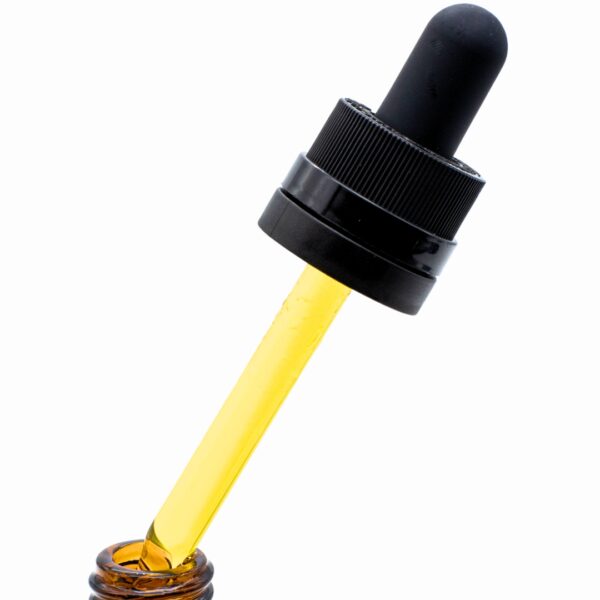 A 1mL dropper of Lazarus Naturals High Potency Oil, on a clear background