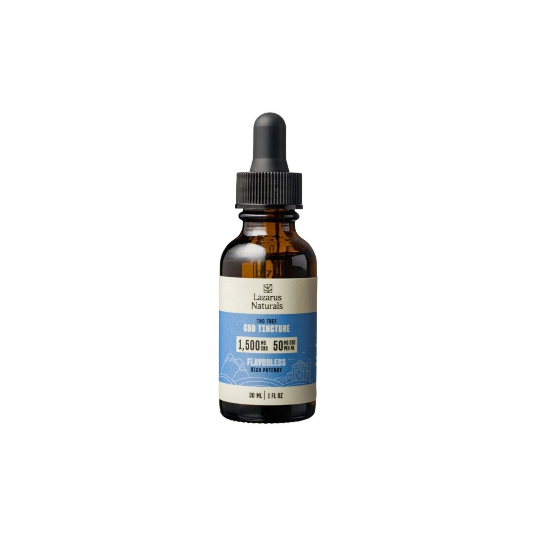 One tincture of Lazarus Naturals THC-free flavorless high potency on a clear background