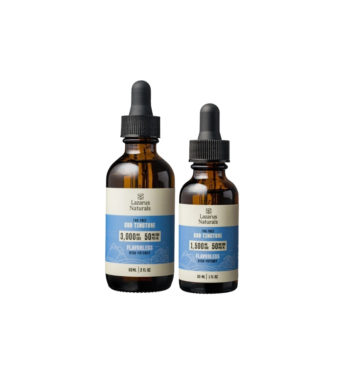 Two tinctures of Lazarus Naturals THC-free flavorless high potency on a clear background