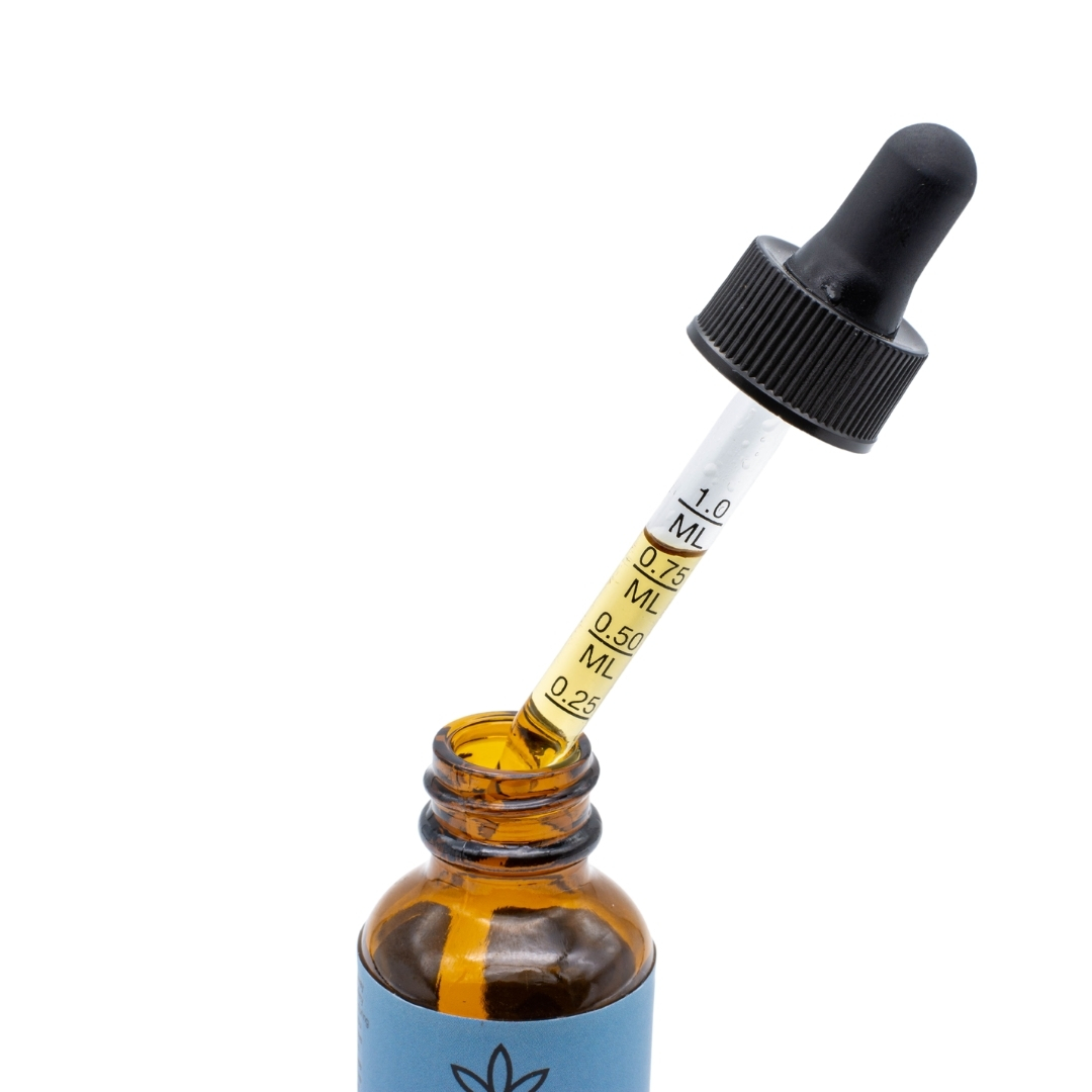 A dropper of 1500mg CBD oil by FLWR CITY on a white background