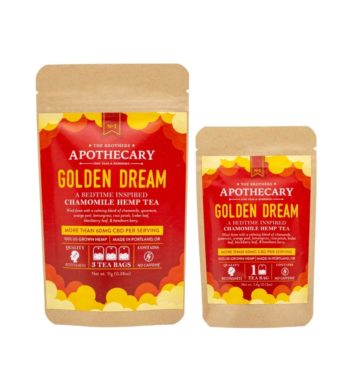 Two packets of The Brothers Apothecary's Golden Dream tea, one large and one small, on a white background