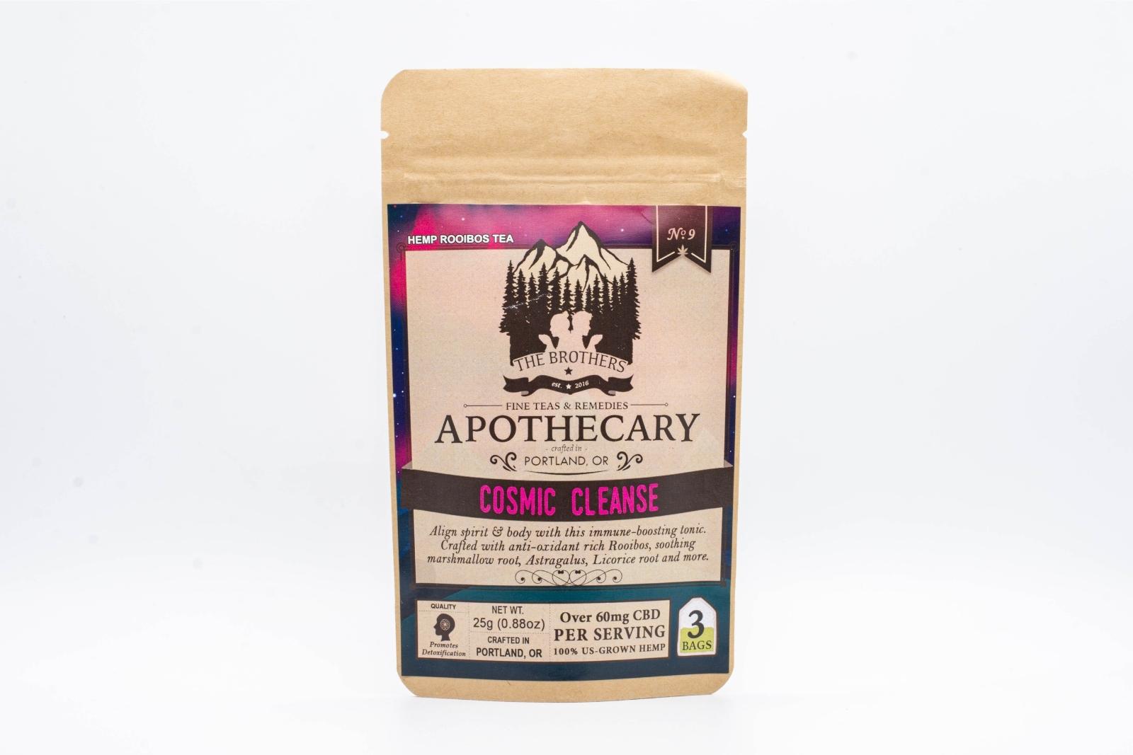 A large packet of The Brothers Apothecary's Cosmic Cleanse Tea on a white background