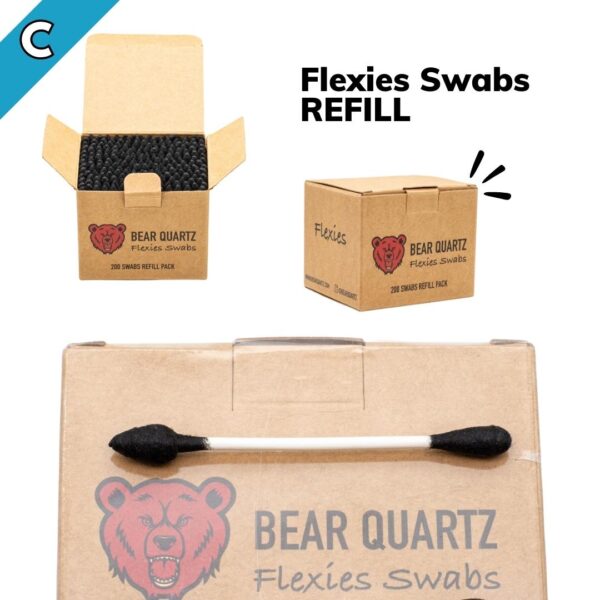 A collage of photos showing different angles of the Bear Quartz Flexies Swab Refill.