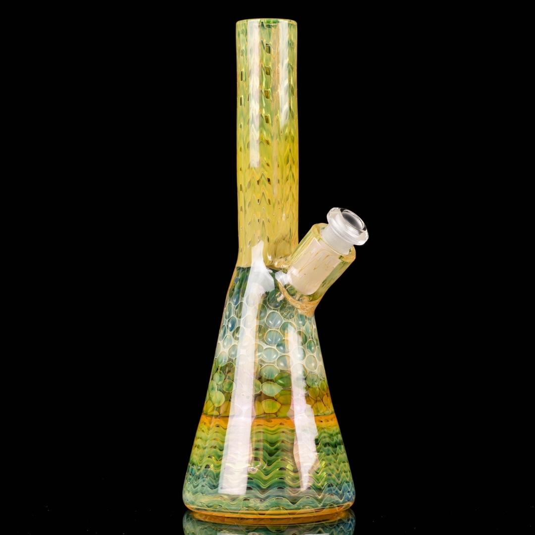 A fully fumed, 8-inch minitube, made by BorOregon, on a black background