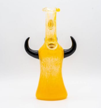 A yellow, 7-inch jammer, made by GooMan Glass, on a white background