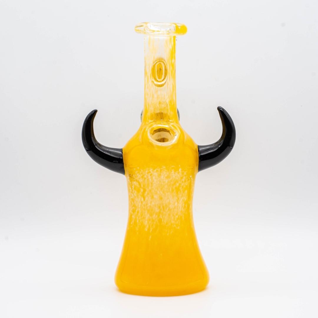 A yellow, 7-inch jammer, made by GooMan Glass, on a white background