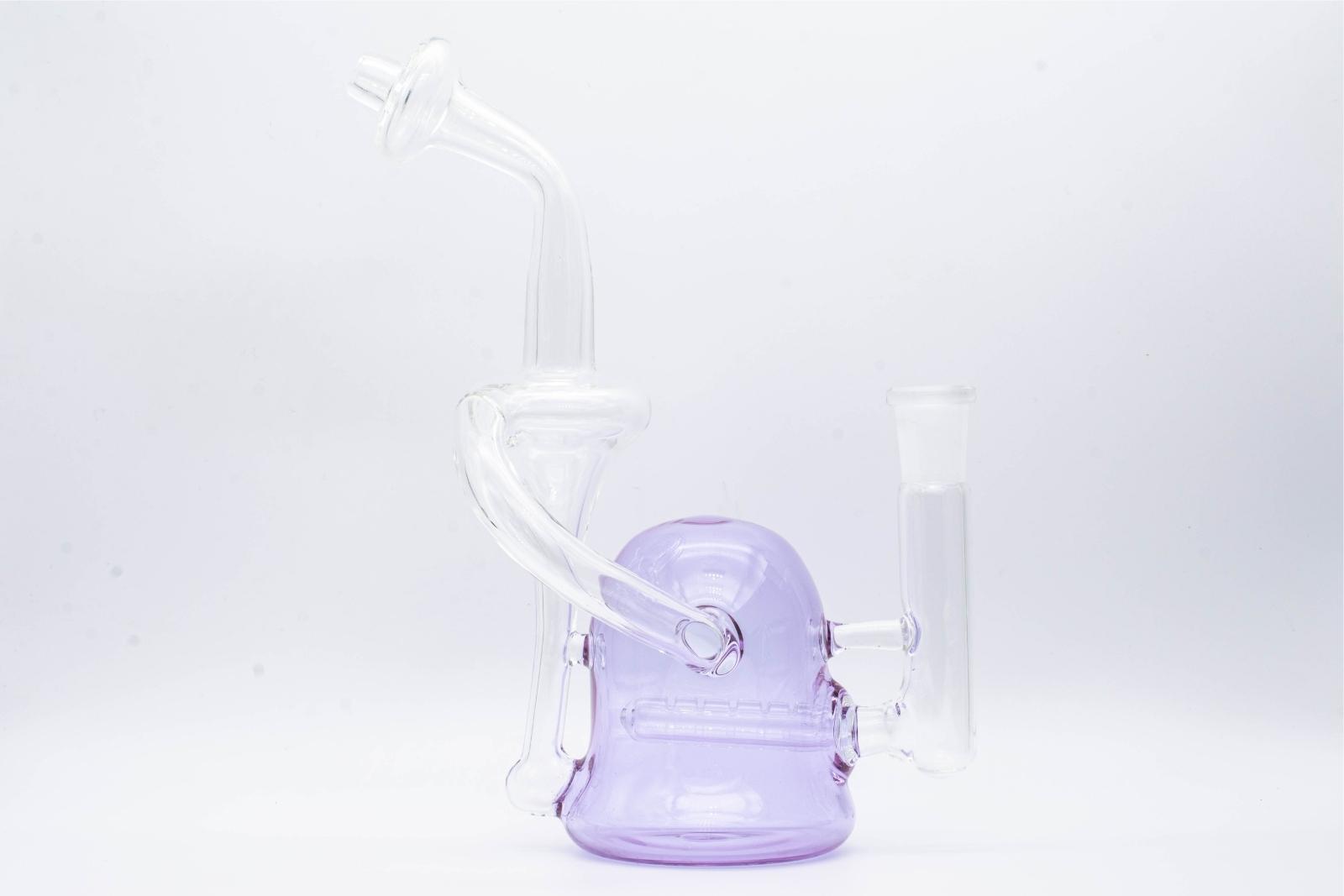 A lilac 8-inch recycler made by Jack Glass Co., on a white background