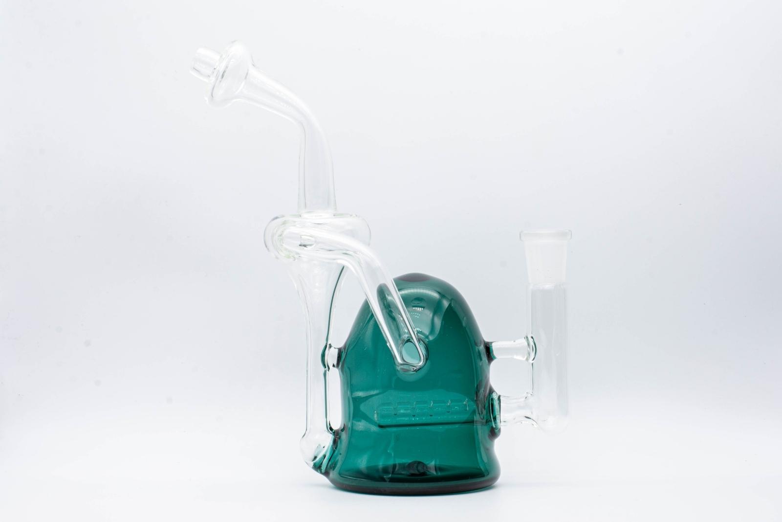 A green 8-inch recycler made by Jack Glass Co., on a white background