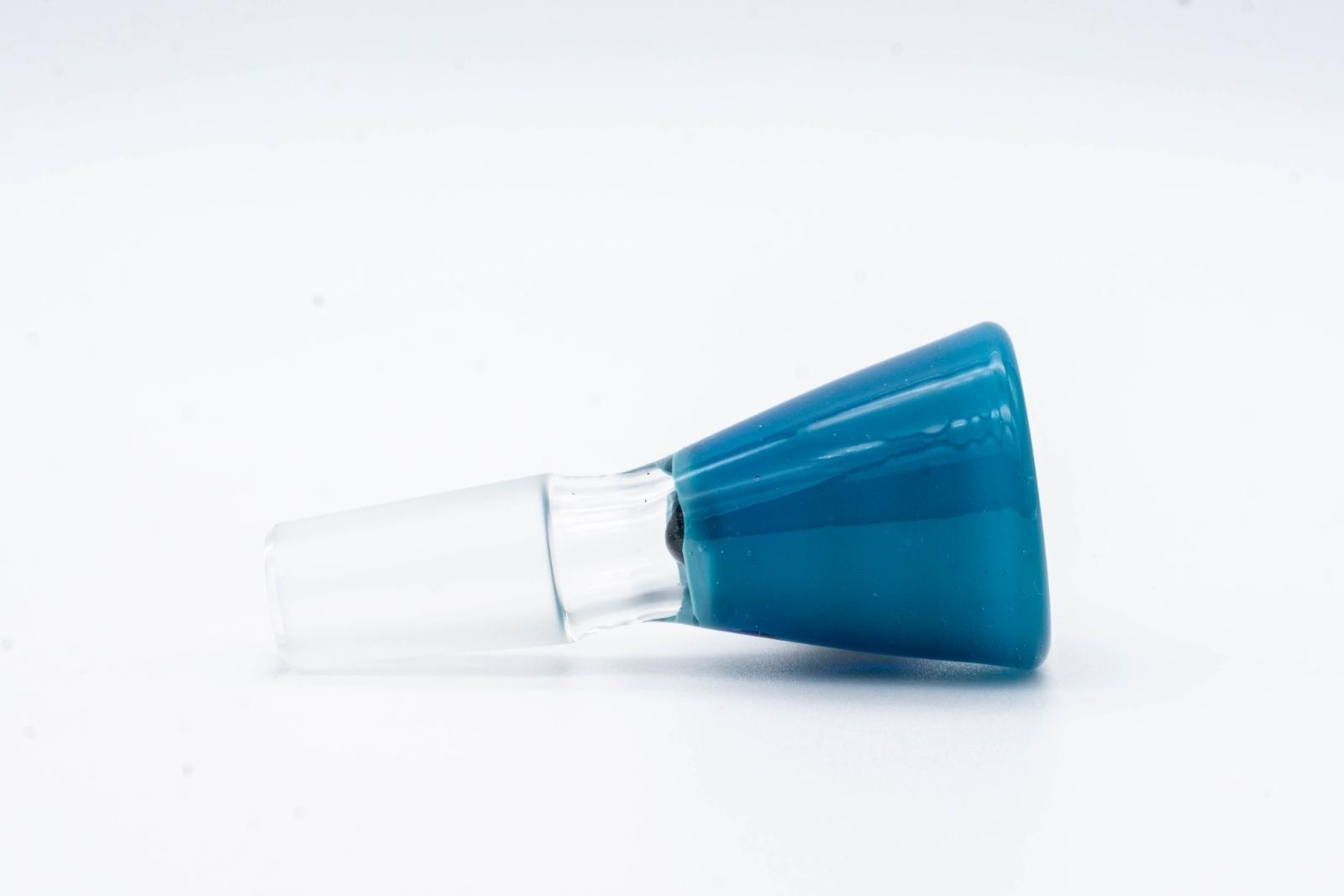 A 14mm blue slide made by BorOregon, on a white background