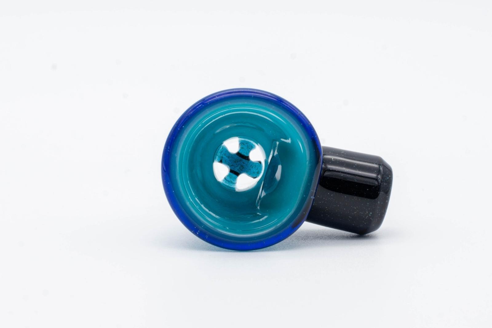 A 14mm blue slide made by BorOregon, on a white background