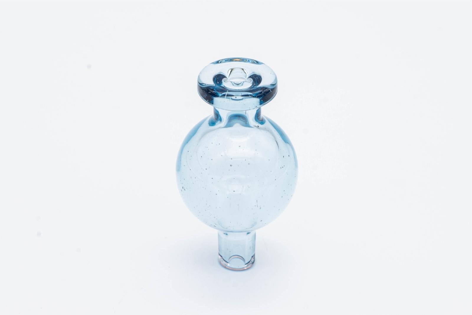 A blue bubble cap made by BorOregon, on a white background