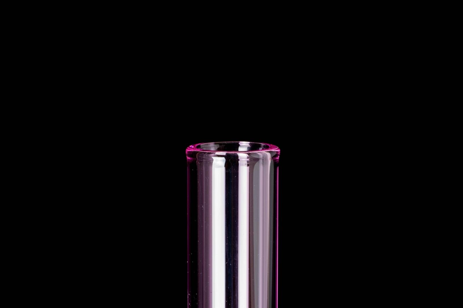 A pink, 12-inch straight tube, made by Jack Glass Co., on a black background