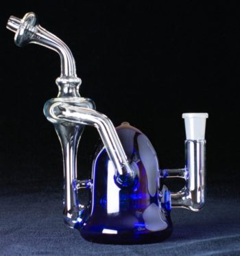 A blue 8-inch recycler made by Jack Glass Co., on a black background