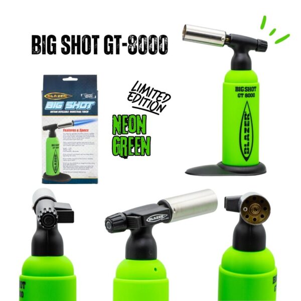 A collaged photo showing different angles of the Neon Green Big Shot GT8000