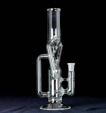 A clear, 12-inch tube cycler, made by Jack Glass Co., on a black background