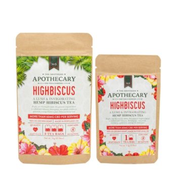 Two packets of The Brothers Apothecary's Highbiscus tea, one large and one small, on a white background