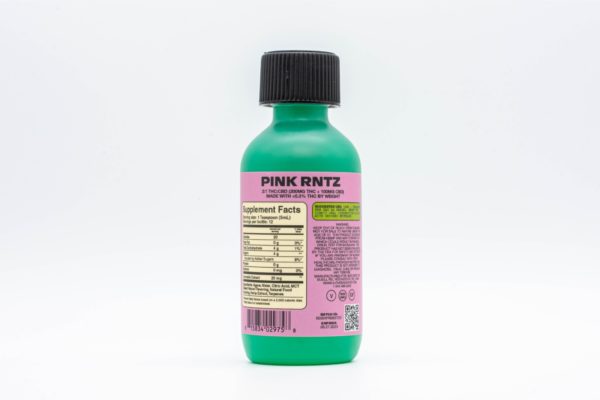 The backside of a bottle of Pink RNTZ SRRUP by Bad Days, on a clear background