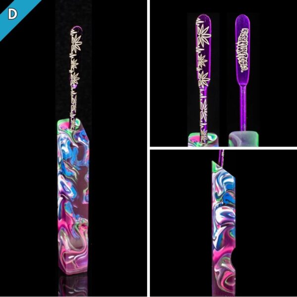 A collage of photos of a dab tool crafted by KushKushTools