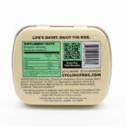 The backside of a container of Wintergreen THC Mints by Cycling Frog, on a white background
