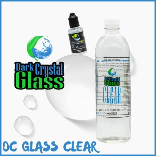 A 710mL bottle and a 30mL bottle of Dark Crystal Glass Clear, on a white background