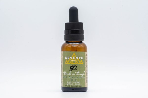 A bottle of Seventh Hill CBD's 6:1 Balance Oil on a white background