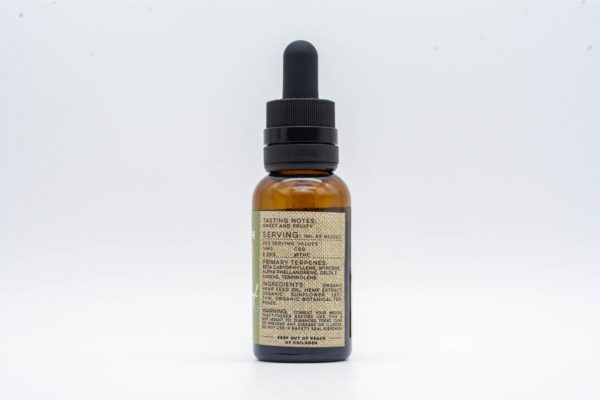The backside of a bottle of Seventh Hill CBD's 6:1 Balance Oil on a white background