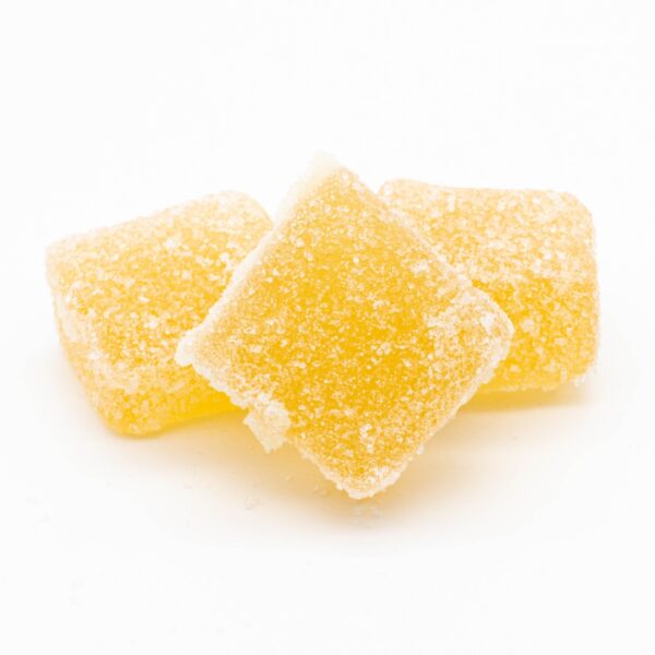 A small pile of 1:1 Hybrid Gummies by Seventh Hill CBD, on a white background