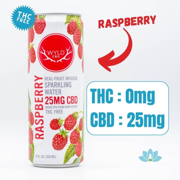 A can of Raspberry WYLD CBD Sparkling Water on a white background