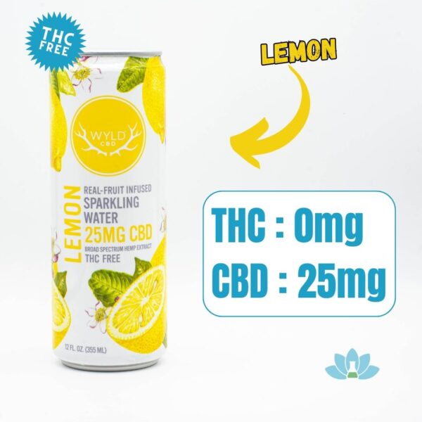 A can of Lemon WYLD CBD Sparkling Water on a white background