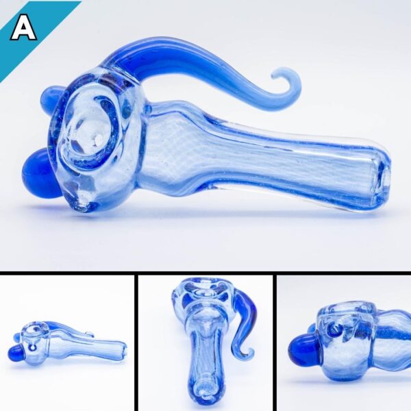 A collage of photos, showing different angles, of the Bradfurd Glass Crushed Opal Spoon A