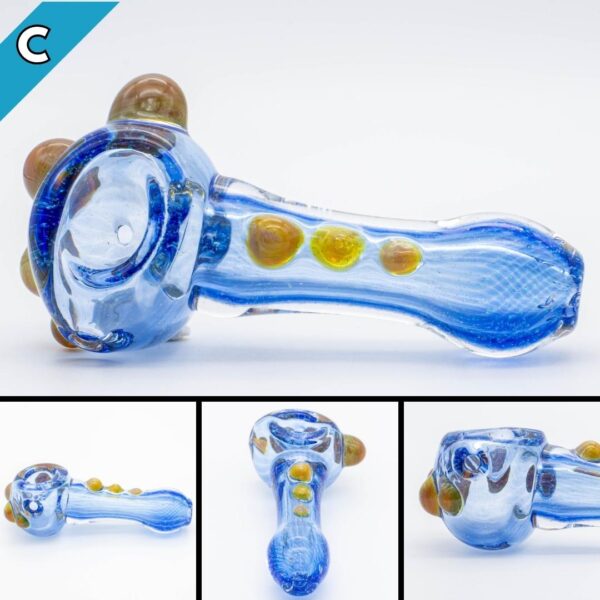 A collage of photos, showing different angles, of the Bradfurd Glass Crushed Opal Spoon C