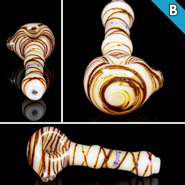 A collage of photos, showing different angles, of the Sqwash Glass White Spin Spoon B