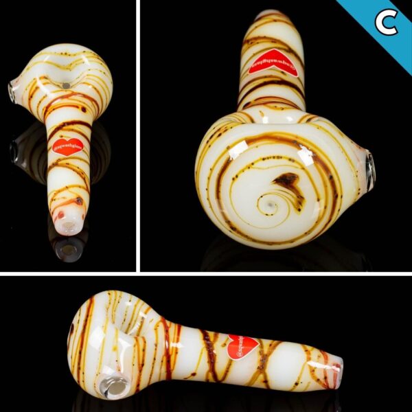 A collage of photos, showing different angles, of the Sqwash Glass White Spin Spoon C