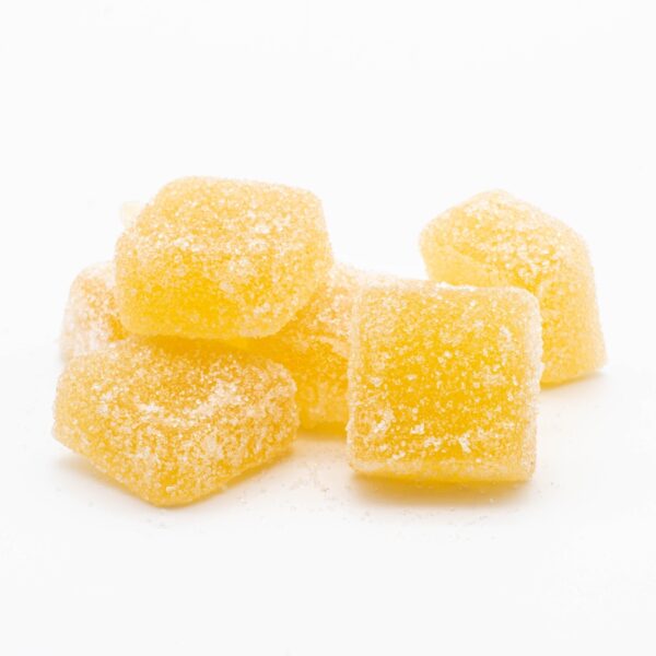 Several Seventh Hill CBD's 3:1:1 Root Beer Float Gummies, on a white background