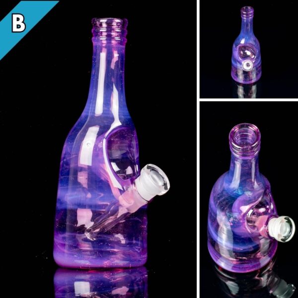 A collage of photos, showing different angles, of the Costa Glass Saki Bottle Rig B
