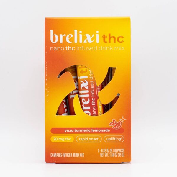 A 5-pack of Brelixi Nano THC Infused Drink Mix, on a white background