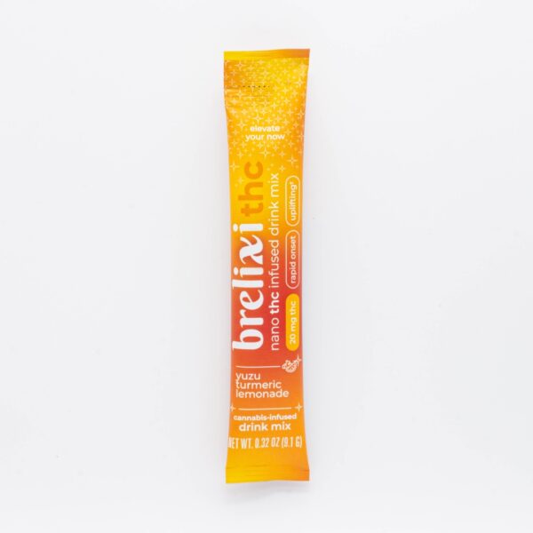 A single packet of Brelixi Nano THC Infused Drink Mix, on a white background