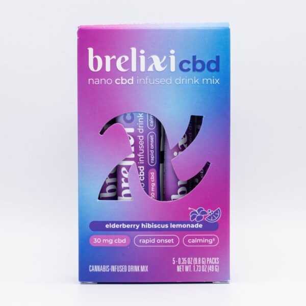 A 5-pack of Brelixi Nano CBD Infused Drink Mix, on a white background