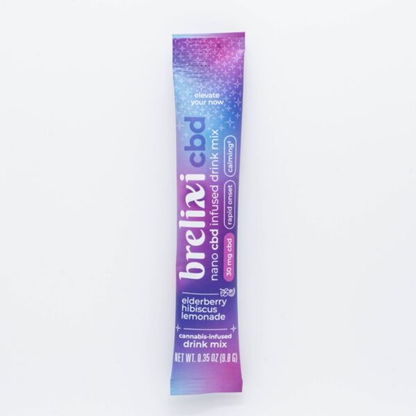 A single packet of Brelixi Nano CBD Infused Drink Mix, on a white background