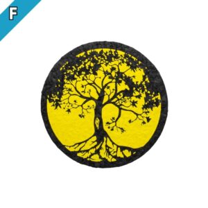 A yellow Tree of Life rubber dab mat from East Coasters, on a white background