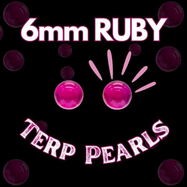 A pair of 6mm ruby terp pearls, on a black background