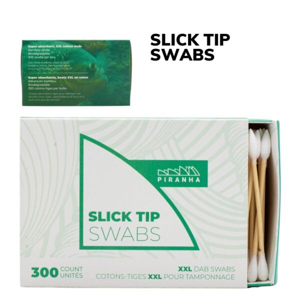 A box of Piranha Slick Tip Swabs, on a white background