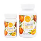 A 10-count and a 40-count bottle of Wyld CBD + CBC Peach Gummies, on a white background.