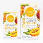 The boxes that contain the 10-count and the 40-count bottles of Wyld CBD + CBC Peach Gummies, on a white background.
