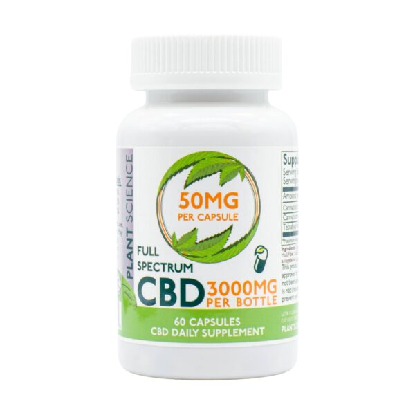 One container of Plant Science Laboratories Capsules- CBD, on a clear background