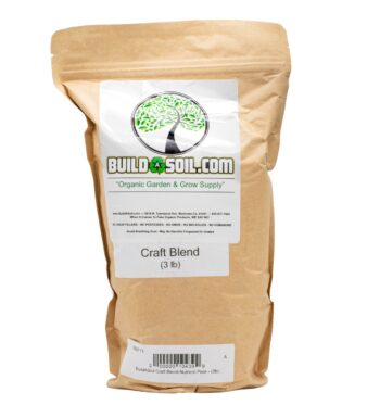 A bag of BuildASoil Craft Blend Nutrient Pack on a clear background