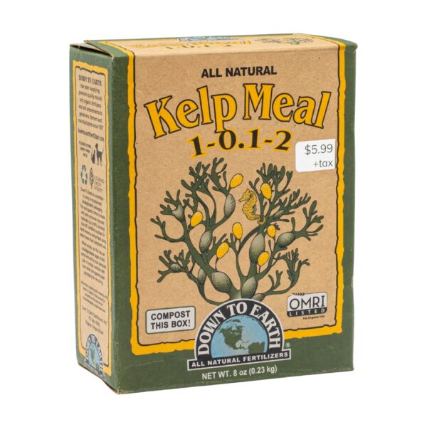 A box of Down To Earth Kelp Meal 1-0.1-2 on a clear background