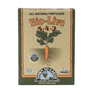 A box of Down To Earth Bio-Live 5-4-2 on a clear background