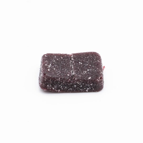 One single WYLD THC+CBN Elderberry Gummy, on a white background.