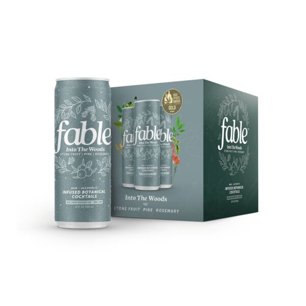 1 can of Fable Into the Woods in front of it's 6-pack container. Both items are on a white background.